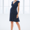 Cozymomstyle navy blue white polka dot dress for pregnant women, breastfeeding, office