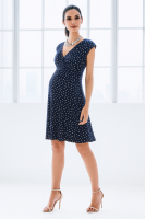 Cozymomstyle navy blue white polka dot dress for pregnant women, breastfeeding, office
