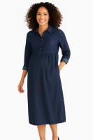 CozymomStyle Woman Within Blue Denim Shirt Dress 14W Long Sleeves Office All Seasons Cotton