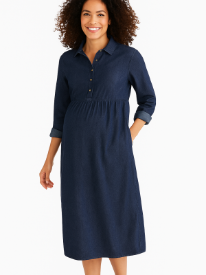 CozymomStyle Woman Within Blue Denim Shirt Dress 14W Long Sleeves Office All Seasons Cotton