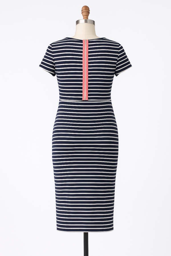 Cozymomstyle navy blue striped zipper maternity dress medium size for office