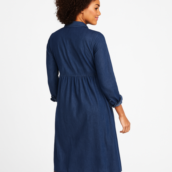 CozymomStyle Woman Within Blue Denim Shirt Dress 14W Long Sleeves Office All Seasons Cotton