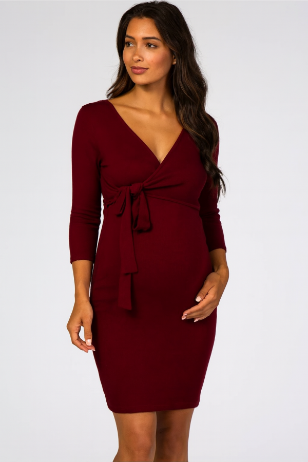 Cozymomstyle burgundy red maternity and nursing dress for women, bodycon, feminine, office