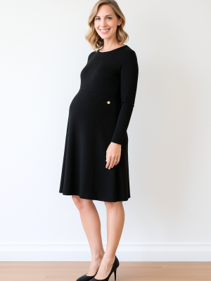 CozymomStyle Ponte Black Knitted Maternity Office Dress