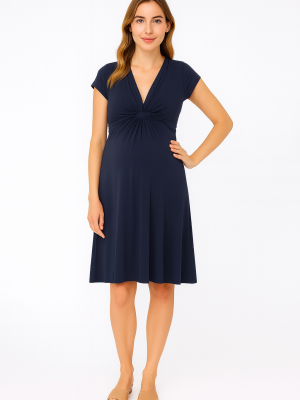 Cozymomstyle Seraphine Knot Front Maternity Work Dress – Navy Office Classic