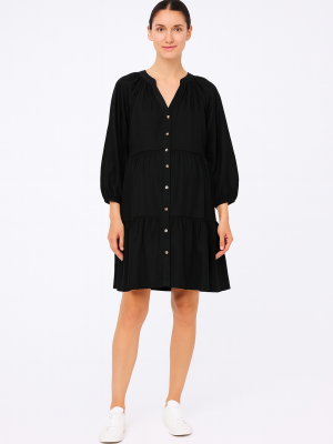 Cozymomstyle Black Tiered Front Button Dress NWT 3/4 Sleeves Destination Maternity