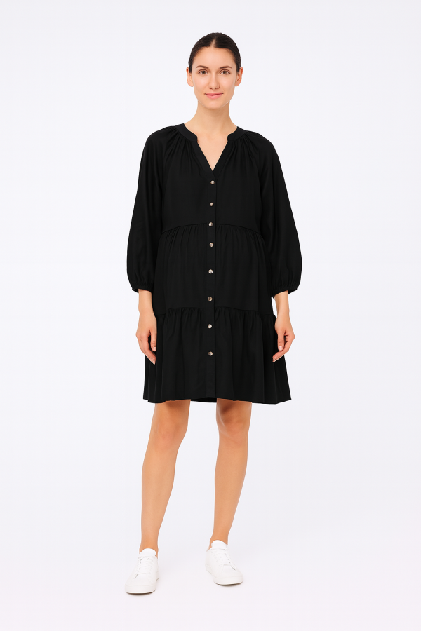 Cozymomstyle Black Tiered Front Button Dress NWT 3/4 Sleeves Destination Maternity