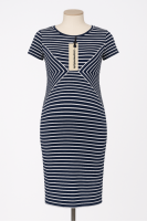 Cozymomstyle navy blue striped zipper maternity dress medium size for office