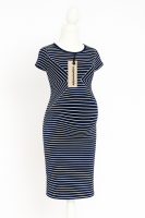 Cozymomstyle navy blue striped zipper maternity dress medium size for office
