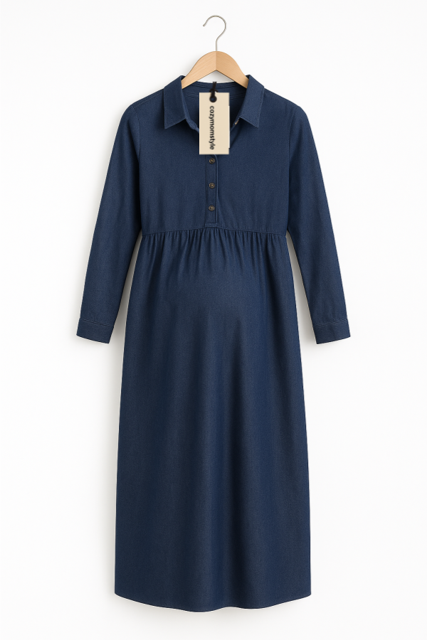 CozymomStyle Woman Within Blue Denim Shirt Dress 14W Long Sleeves Office All Seasons Cotton