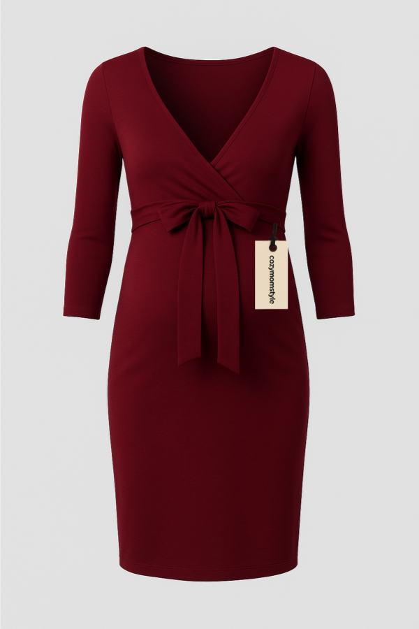 Cozymomstyle burgundy red maternity and nursing dress for women, bodycon, feminine, office