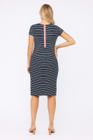 Cozymomstyle navy blue striped zipper maternity dress medium size for office