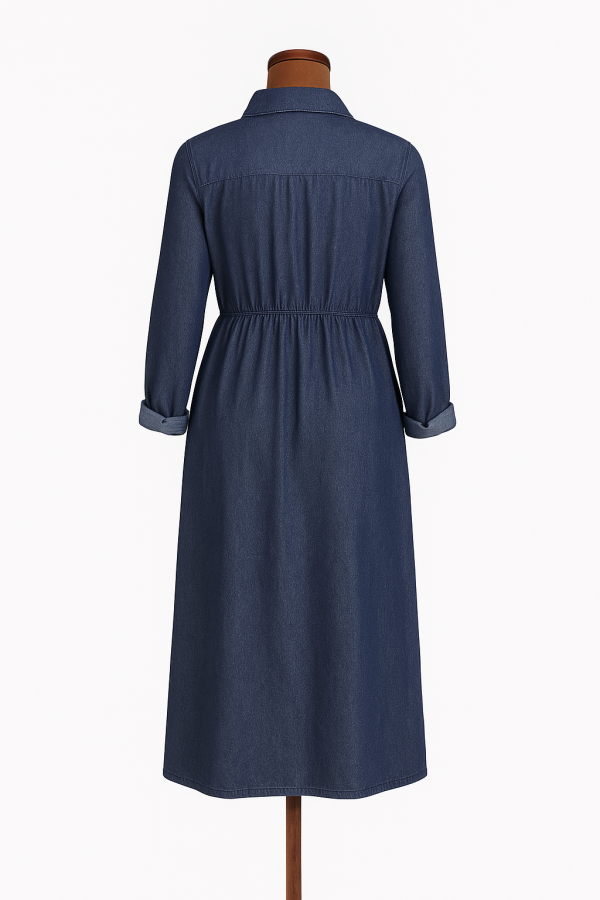 CozymomStyle Woman Within Blue Denim Shirt Dress 14W Long Sleeves Office All Seasons Cotton