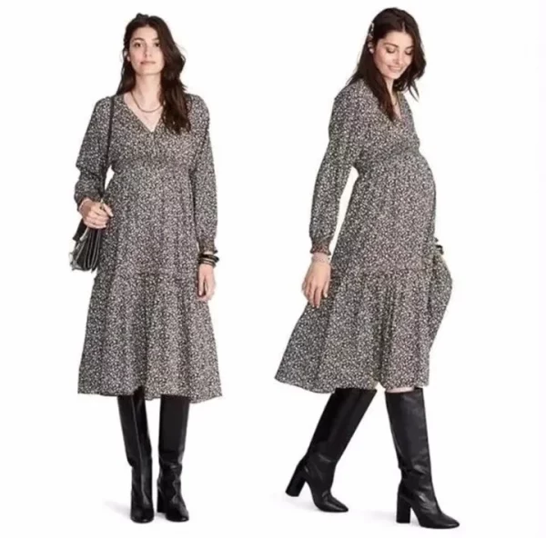 Cozymomstyle Maternity Women's THE ELOISE DRESS Midi Black Blossom