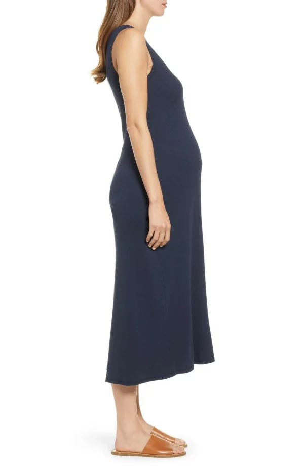Cozymomstyle Navy Blue Stretch Ribbed Knit RYLAN Midi Maxi Maternity Tank
