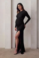 Cozymomstyle Off the Shoulder Evening Gown Maternity Black Stretch High Slit