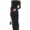 Cozymomstyle Off the Shoulder Evening Gown Maternity Black Stretch
