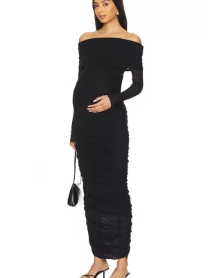 Cozymomstyle Off the Shoulder Evening Gown Maternity Black Stretch