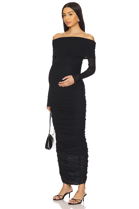 Cozymomstyle Off the Shoulder Evening Gown Maternity Black Stretch
