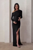 Cozymomstyle Off the Shoulder Evening Gown Maternity Black Stretch High Slit