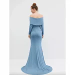 Cozymomstyle Maternity Gender Reveal Off-Shoulder Maternity Photoshoot Gown Blue