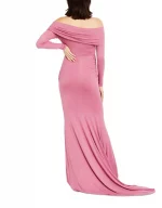 Cozymomstyle Women's Off-The-Shoulder Dress Photoshoot Gown Pink