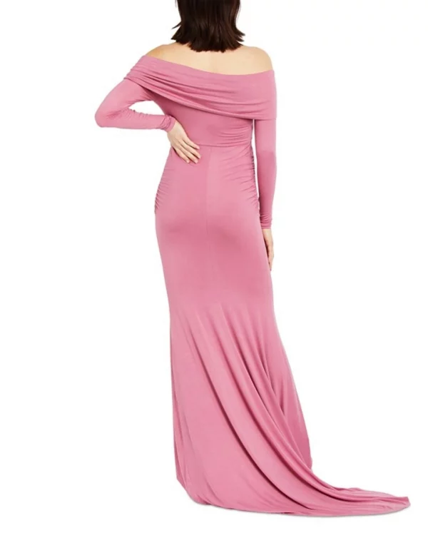 Cozymomstyle Women's Off-The-Shoulder Dress Photoshoot Gown Pink