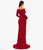 Cozymomstyle Maternity Fitted Gown Off the Shoulder Maxi Stretch Elegant Burgundy