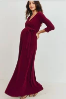 Cozymomstyle Womens Maternity Tie Front Wrap Maxi V- Neck Dress