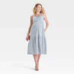 Cozymomstyle Button-Front Tiered Midi Maternity Dress