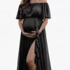 Cozymomstyle Chiffon Off Shoulder Maternity Dress