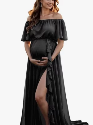 Cozymomstyle Chiffon Off Shoulder Maternity Dress