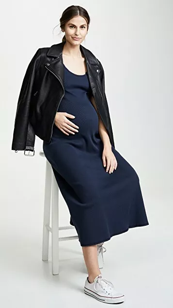 Cozymomstyle Navy Blue Stretch Ribbed Knit RYLAN Midi Maxi Maternity Tank