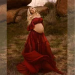 Cozymomstyle Maternity Dress for Photoshoot Shoulder Ruffled Chiffon Long Dress for Women