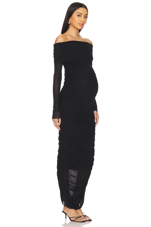Cozymomstyle Off the Shoulder Evening Gown Maternity Black Stretch