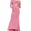 Cozymomstyle Women's Off-The-Shoulder Dress Photoshoot Gown Pink