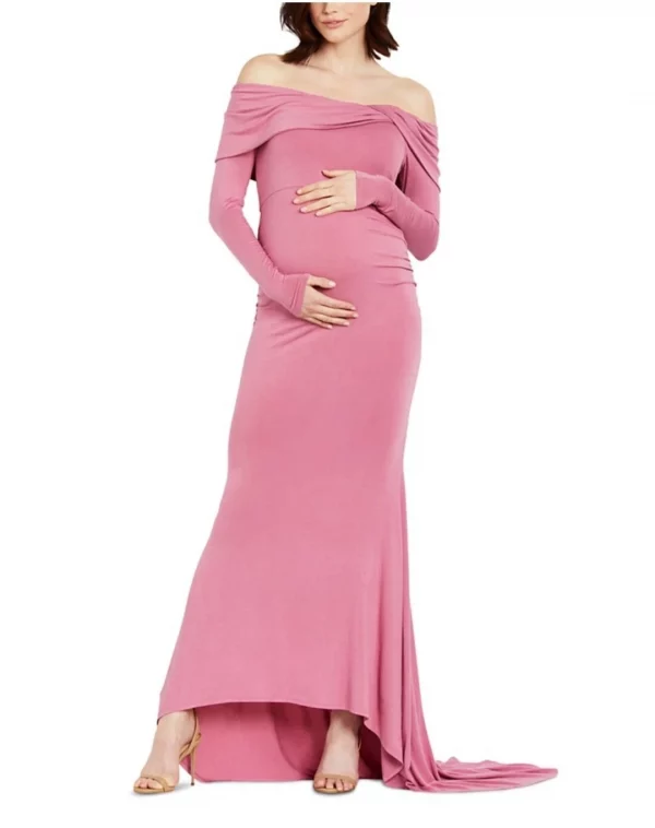 Cozymomstyle Women's Off-The-Shoulder Dress Photoshoot Gown Pink