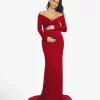 Cozymomstyle Maternity Fitted Gown Off the Shoulder Maxi Stretch Elegant Burgundy
