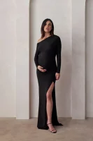 Cozymomstyle Off the Shoulder Evening Gown Maternity Black Stretch High Slit