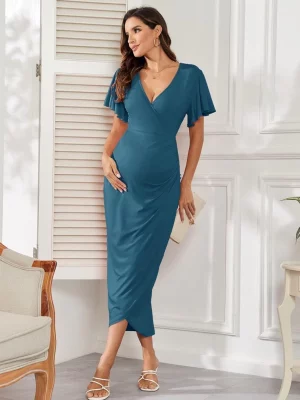 Cozymomstyle Maternity Wrap Dress V Neck Ruffle Semi Formal Party