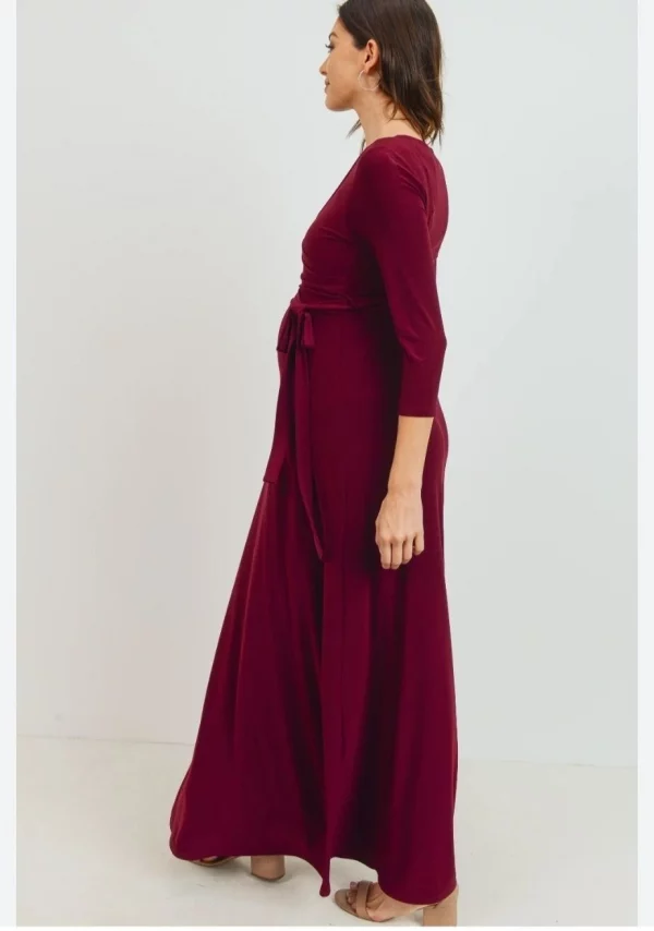 Cozymomstyle Womens Maternity Tie Front Wrap Maxi V- Neck Dress