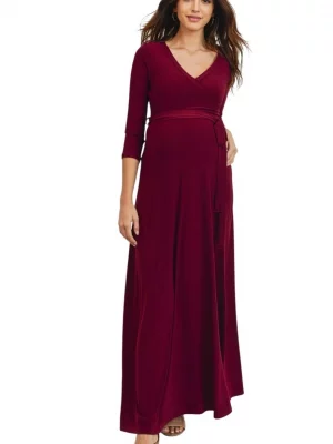 Cozymomstyle Womens Maternity Tie Front Wrap Maxi V- Neck Dress