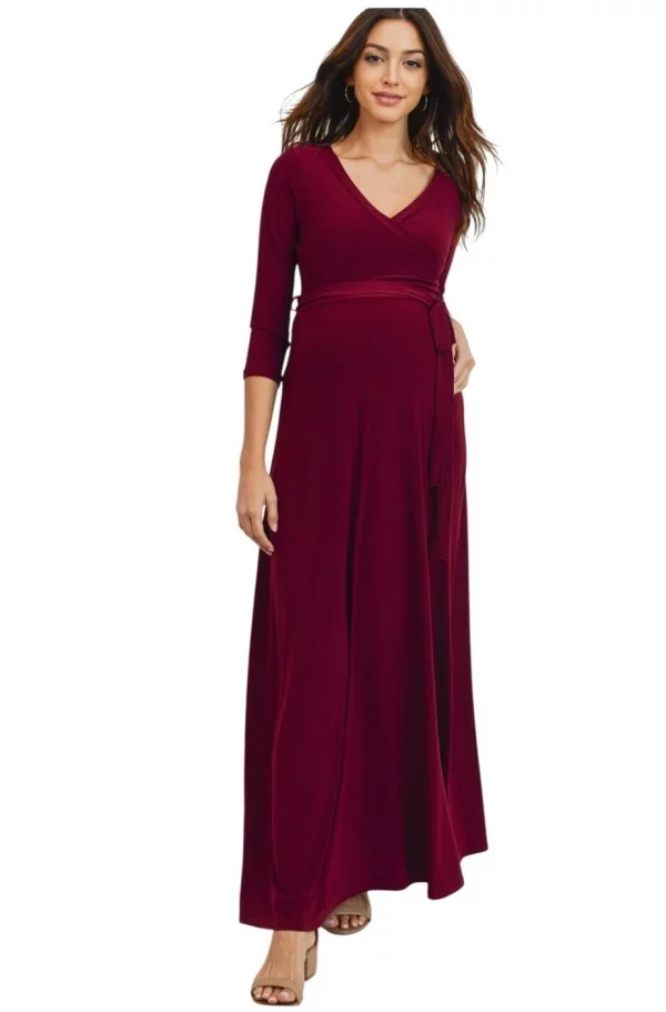 Cozymomstyle Womens Maternity Tie Front Wrap Maxi V- Neck Dress