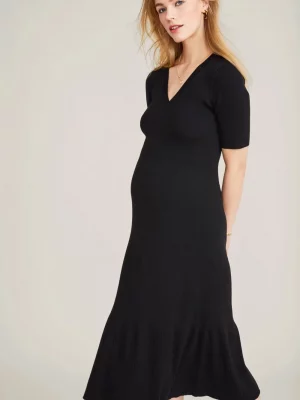 Cozymomstyle Maternity Women's THE VIVIENNE DRESS Black Knit Cotton
