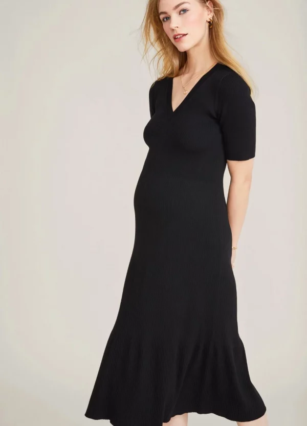 Cozymomstyle Maternity Women's THE VIVIENNE DRESS Black Knit Cotton