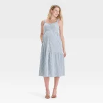 Cozymomstyle Button-Front Tiered Midi Maternity Dress