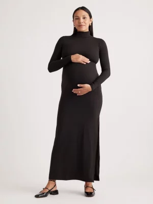 Cozymomstyle Women's Recycled Knit Maternity Mock Neck Maxi Dress