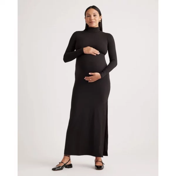 Cozymomstyle Women's Recycled Knit Maternity Mock Neck Maxi Dress