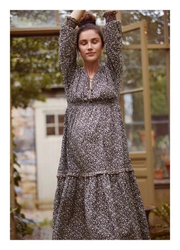 Cozymomstyle Maternity Women's THE ELOISE DRESS Midi Black Blossom