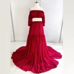 Cozymomstyle Maternity Dress for Photoshoot Shoulder Ruffled Chiffon Long Dress for Women